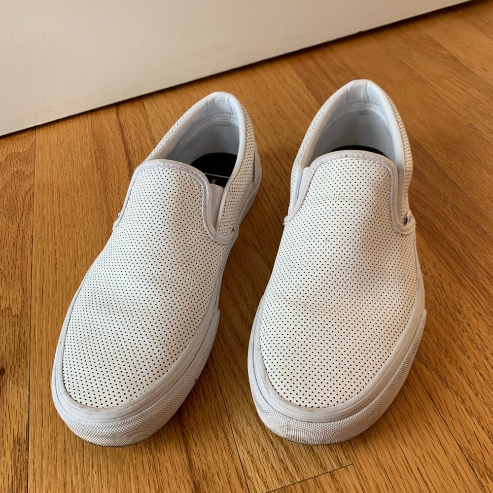 Vans white perforated leather slip-on size 8.5